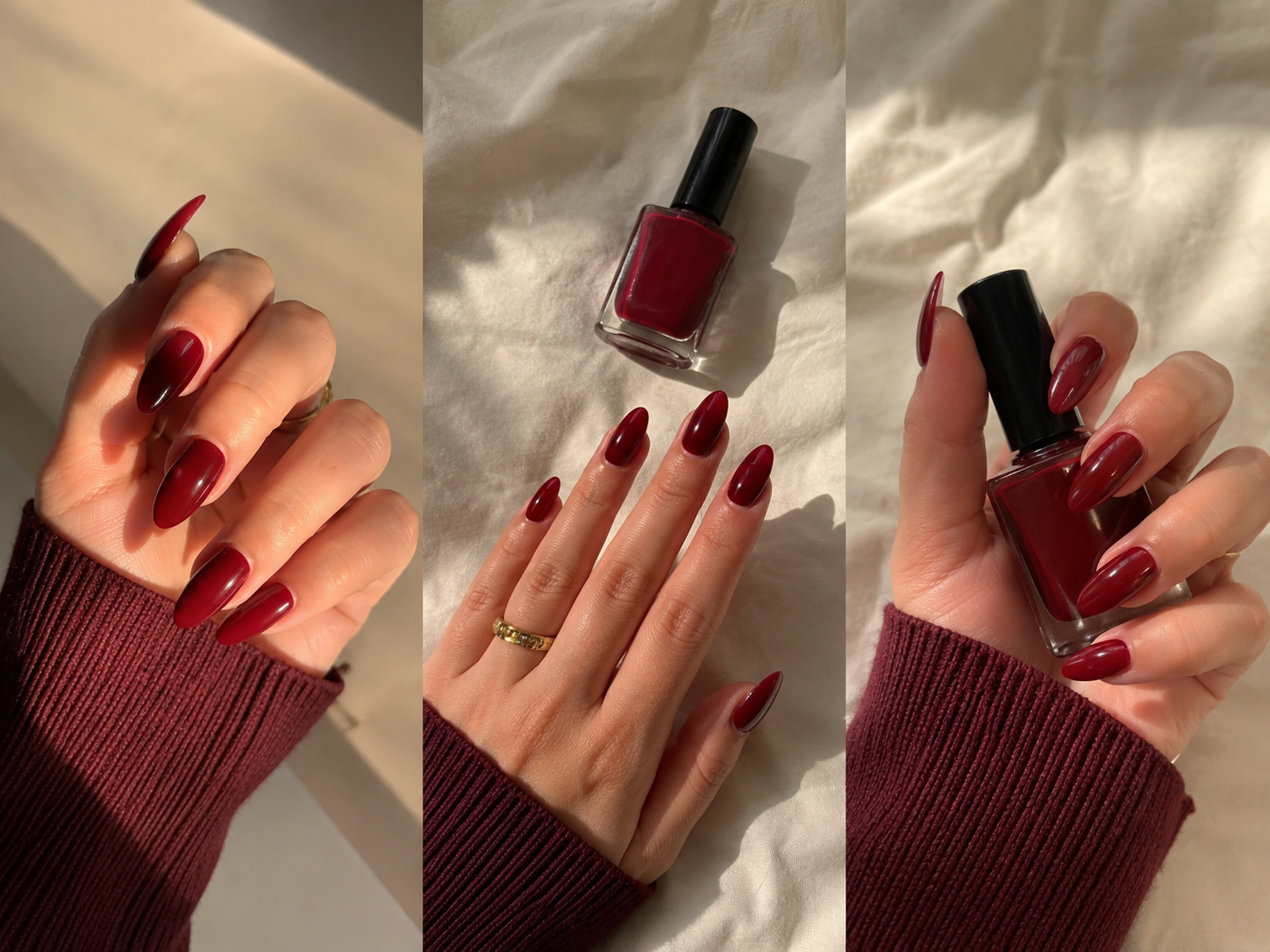 Deep Burgundy & Gold Glitter Ombré Press-On Nail Set