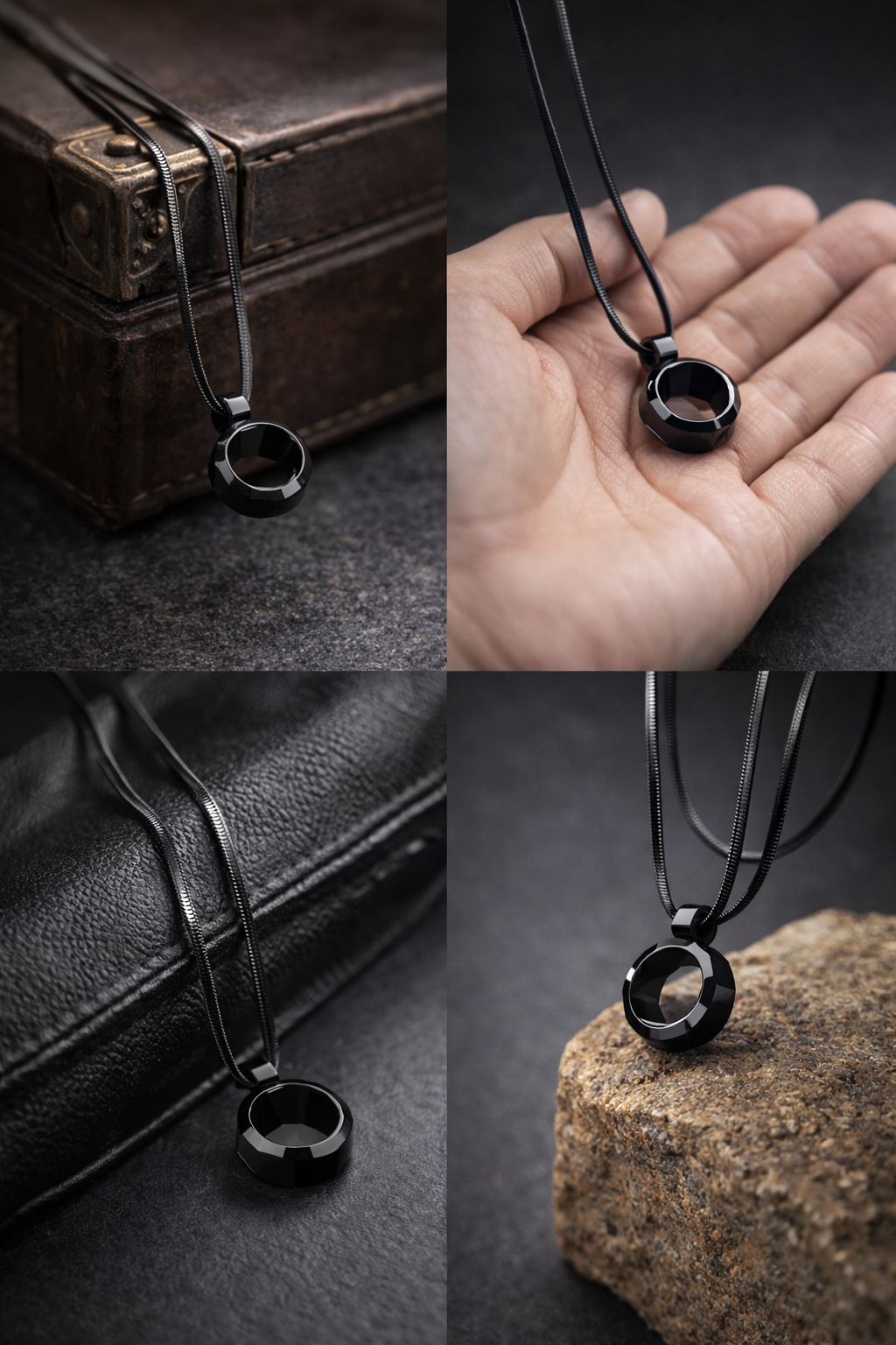 Men's Stainless Steel Ring Pendant Necklace | Waterproof Rope Chain in 3 Colors